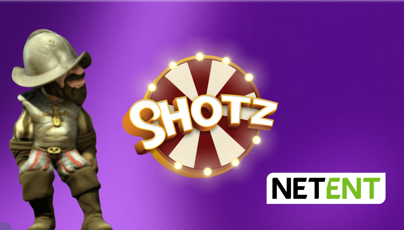 Shotz kasino – kuvassa näkyy NetEntin legendaarinen Gonzo konkistadori-hahmo.