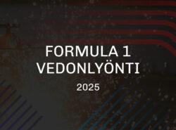 Kuvassa teksti "FORMULA 1 VEDONLYÖNTI 2025". Taustalla F1 grafiikoita, kuten kipinöivä F1 auto.