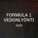 Kuvassa teksti "FORMULA 1 VEDONLYÖNTI 2025". Taustalla F1 grafiikoita, kuten kipinöivä F1 auto.