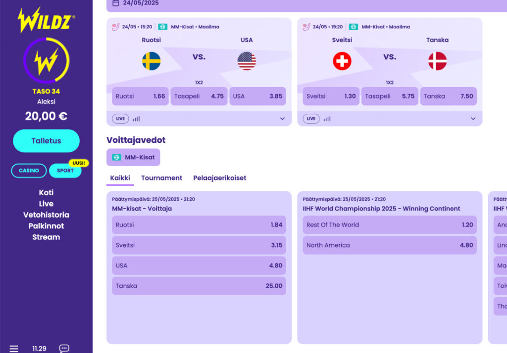 Kuvassa Wildz Casino jääkiekko vedonlyönti