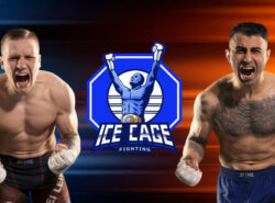 Ice Cage 5 promootiokuva missä näkyy Theo Kolehmainen ja Makwan Amirkhani. Etualalla tapahtuman logo.