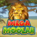 Mega Moolah pelin logo ja tausta.