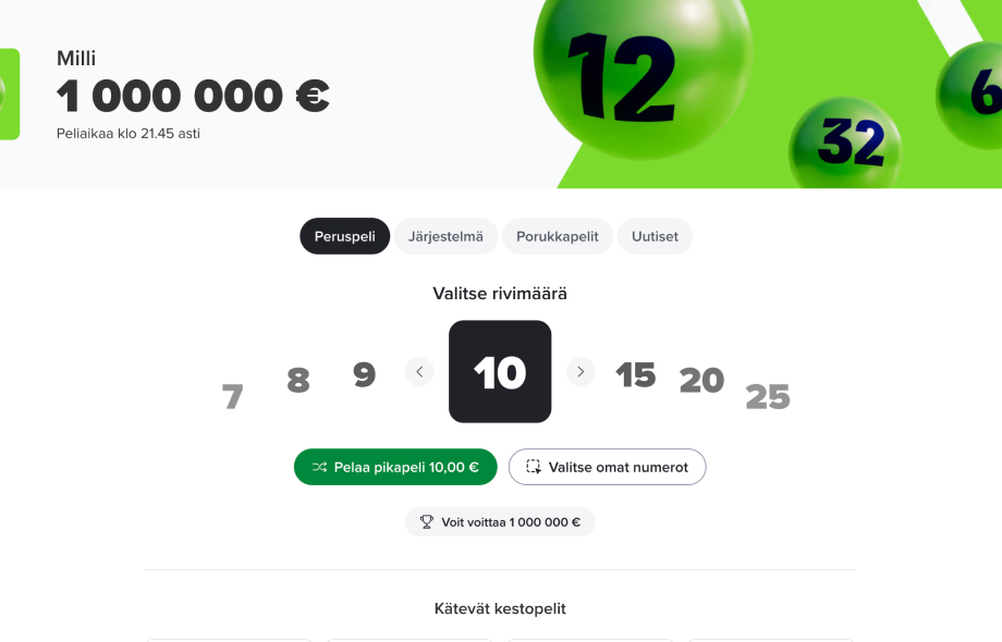 Kuvankaappaus Milli-pelistä Veikkauksen nettikasinolla.
