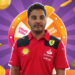 Laurence Escalante Ferrari F1 asussa Chumba Casino taustan edessä.