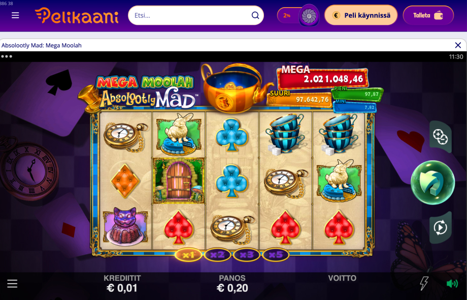 Mega Moolah Absolootly Mad auki Pelikaani-netticasinolla.