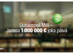 Milli-pelin mainos missä kerrotaan että siitä voi voittaa 1 000 000 € joka päivä.