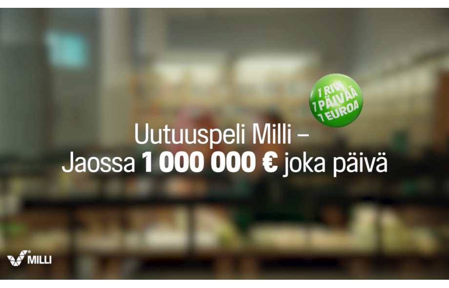 Milli-pelin mainos missä kerrotaan että siitä voi voittaa 1 000 000 € joka päivä.