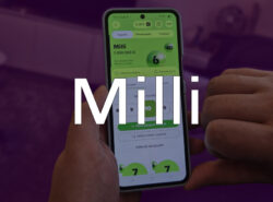 Kuvassa puhelimella auki Milli-peli Veikkauksen sivulla. Etualalla teksti "Milli"