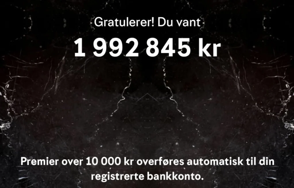 Pelaajan saama voittoilmoitus Norks Tipping Eurojackpotista.