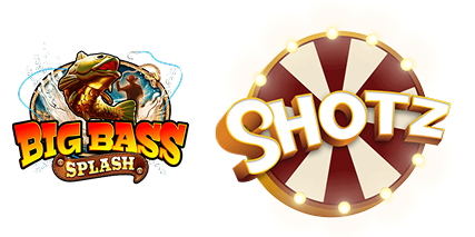Shotz Casino logo, vieressä Big Bass Splash -pelin logo