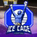 Ice Cage logo ja taustalla Espoon Metro Arena missä Ice Cage 6 tapahtuma järjestetään. Hallissa on kuvassa jääkiekkoon tarkoitettu jää.