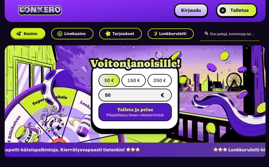Lonkero nettikasino – talleta ja pelaa ilman rekisteröitymistä, Lonkkuruletti-palkinnot