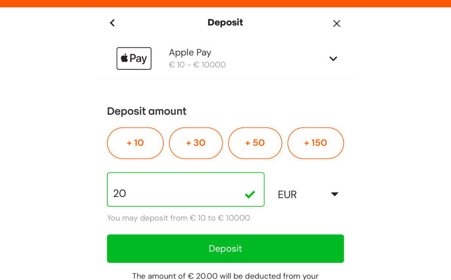 Betssonin mobiilikasinolla meneillään 20€ Apple Pay talletus.