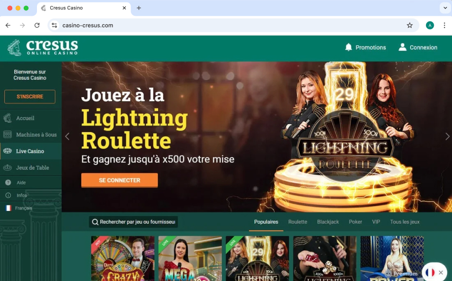 Kuvankaappauksessa Cresus nettikasinon aula.