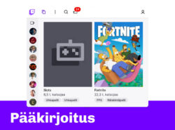 Rahapelisanomat pääkirjoitus kuvitus, keskellä Twitch.tv slottiosio.