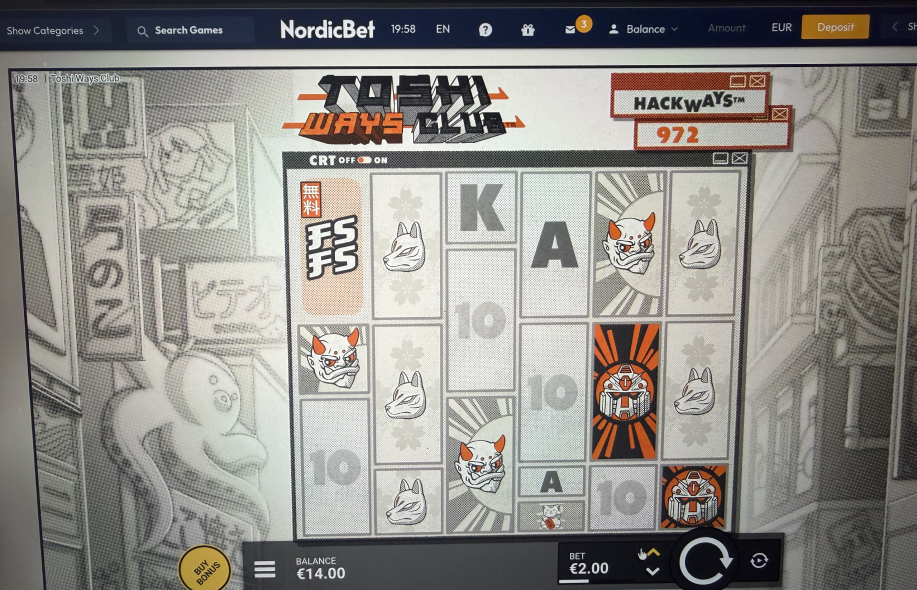 NordicBetin kasinopeli Toshi Ways Club pelikäynnissä kolikkopelinäkymässä.